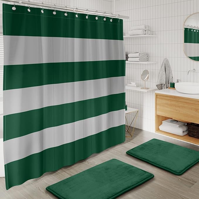 Clara Clark Bathroom Set - Green Bathroom Accessories Set, 20PC Bathroom Accessory Set, Shower Curtain Set with Liner, Toothbrush Holder, Soap Dispenser, Soap Dish, Toilet Brush Holder, and Trash Can