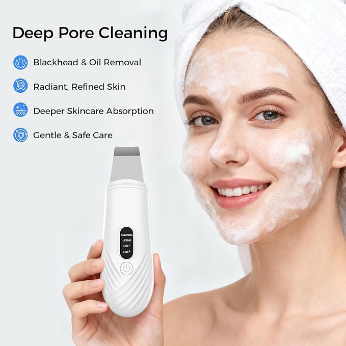 Skin Scrubber Face Spatula, Blackhead Remover Tool for Facial Deep Cleansing, Face Spatula Pore Cleaner with 4 Modes, Whitehead Remover, Blackhead Extractor, Face Scrubber (White)