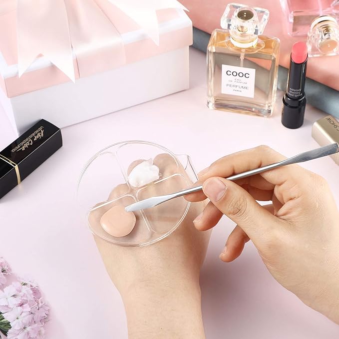 2 Pcs Acrylic Handheld Makeup Palette Foundation Mixing Palette Hand held Makeup Spatula Nail Art Manicure Tray with 2 Cosmetic Spatula, for Beauty Salon