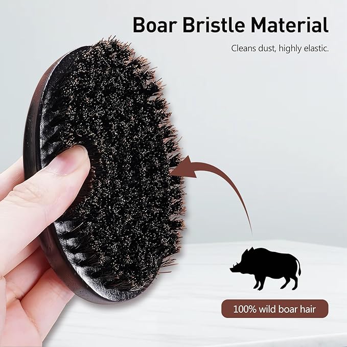 Men's Boar Bristle Beard Brush with Wooden Handle - Pocket Size for Mustache and Beard Grooming (Black)