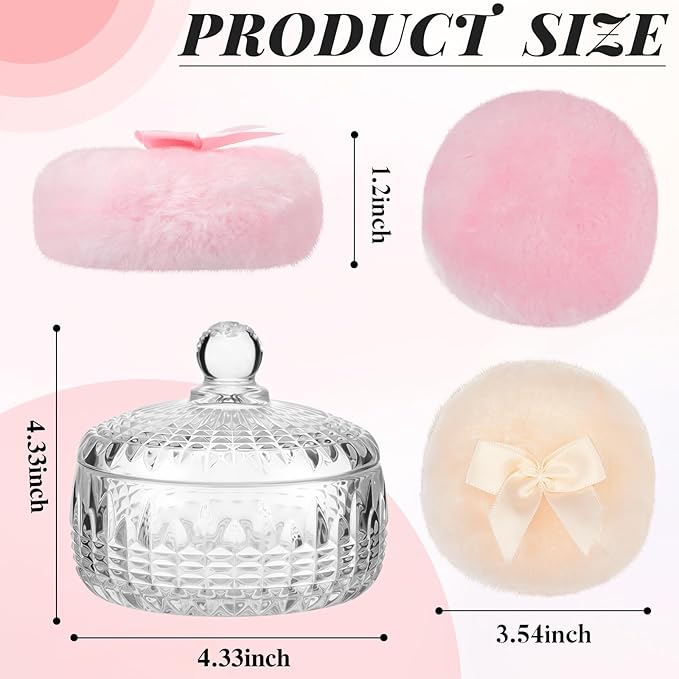 Tioncy 3 Pcs Large Body Powder Puff and Container Valentine's Day gift Powder Container with Puff Crystal Case Soft Washable Reusable Velour Face Body Glitter Wet Dry Makeup(Starry Sky,Clear)