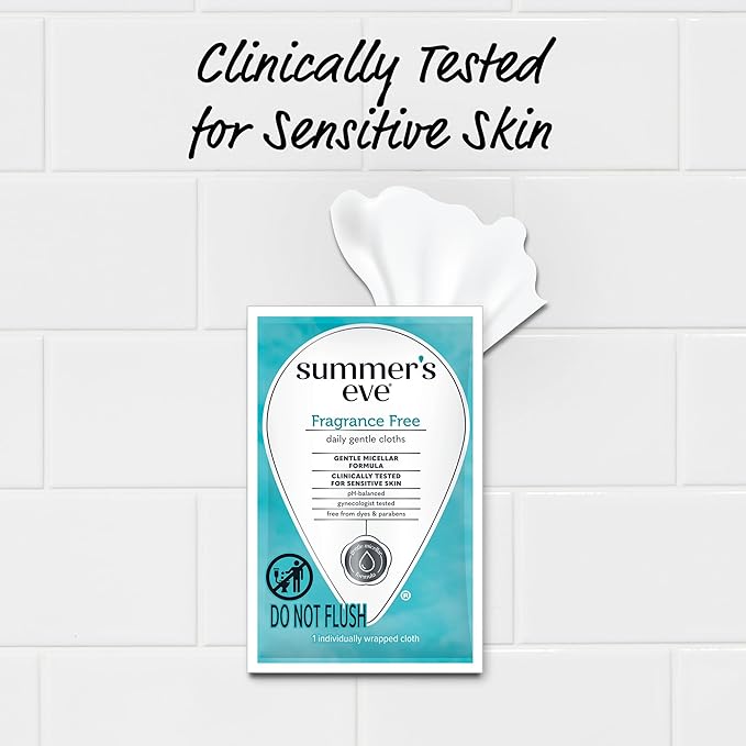Summer's Eve Fragrance Free Gentle Daily Feminine Wipes, Removes Odor, pH balanced, 16 Count