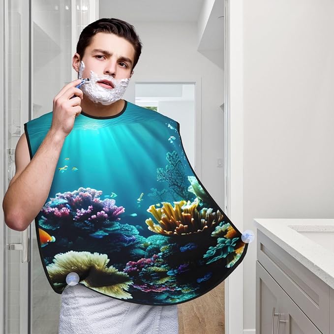 Underwater Scenery Print Beard Bib Shaving Apron, Beard Hair Trimming Cape Gift For Dad