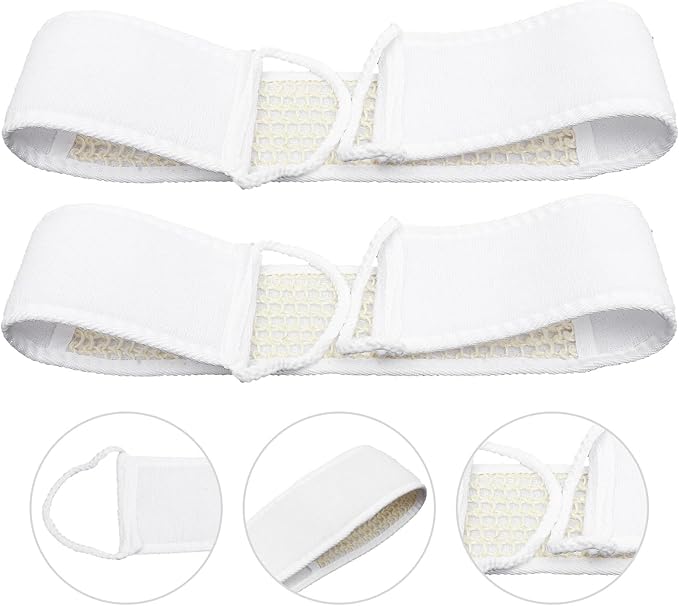 Uonlytech 2pcs Exfoliating Shower Brush Bath Back Scrubber Strap Natural Loofah Fiber Spa Skin Cleaning Body Brush for Men and Women Random Color