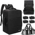 Relavel Makeup Backpack with Clear Makeup Bags, Extra Large Travel Train Case Makeup Artist Kit Set Bag with 4 Clear Bags, Storage Organizer Box with Dividers Cosmetic Hair Tools Barber Supplies