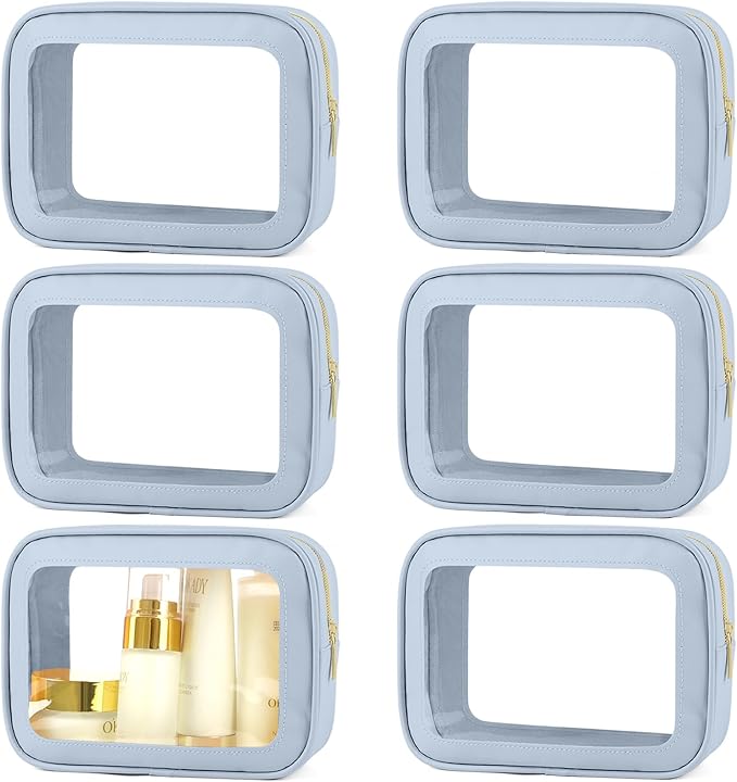 6PCS Clear Toiletry Bag,TSA Approved Travel Pouch with Zipper for Cosmetics and Toiletries，Diaper Bag Organizer Pouch Set, Purse Organizer and Clear Car Bag for Women and Kids