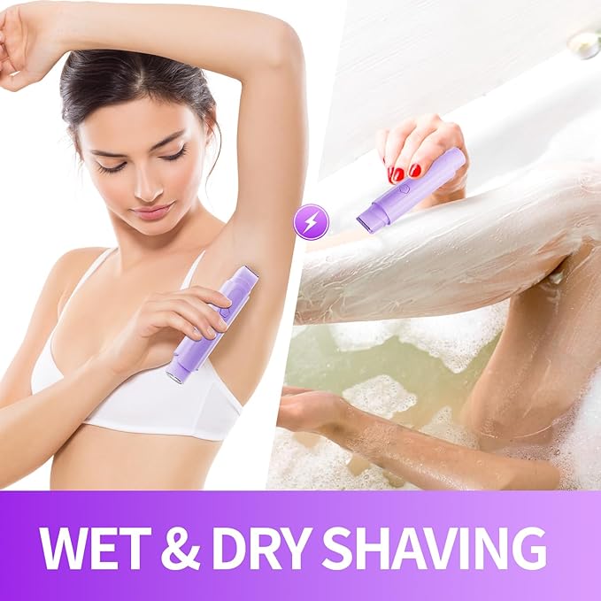 Bikini Trimmer for Women - 2 in 1 Women Electric Razor, Rechargeable Body Hair Trimmer and Facial Hair Remover, IPX7 Waterproof Wet & Dry Use Womens Electric Shaver for Bikini Underarm Leg Arm Body