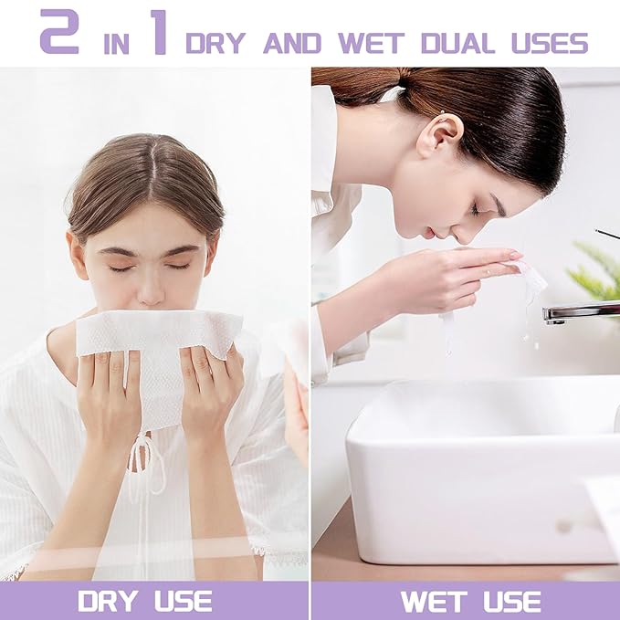 Disposable Face Towel 100 Count, Soft Cotton Face Towels, Dry Wipes Facial Cloths Towelettes for Washing and Drying, Lint Free Facial Tissue for Skincare, Makeup Remover and Cleansing