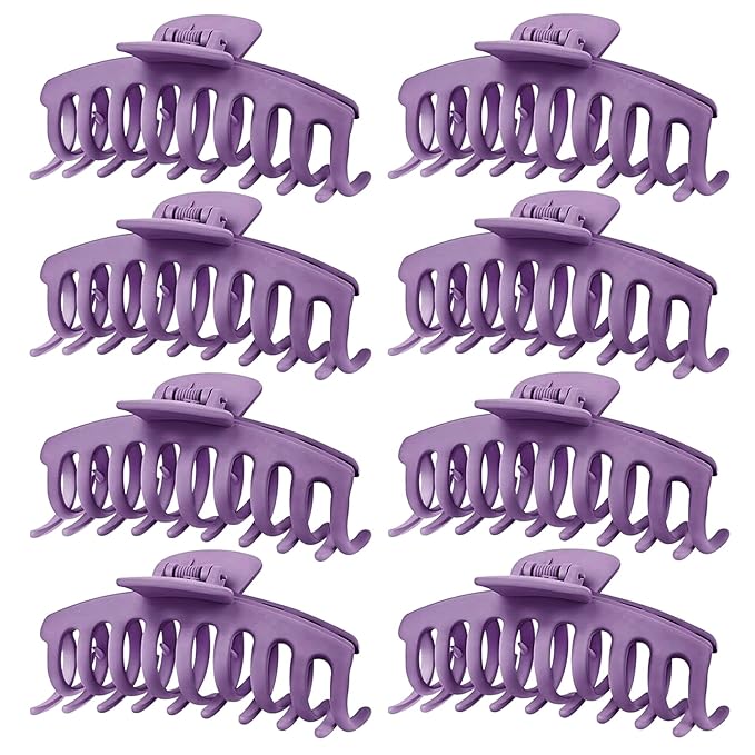 TOCESS Hair Claw Clips for Women - 8PK Large Neutral Matte Jumbo Hair Clips for Thick, Thin, Long, Short, Curly Hair Girls, Big Jaw Clip Set for Daily Use (Violet Purple)