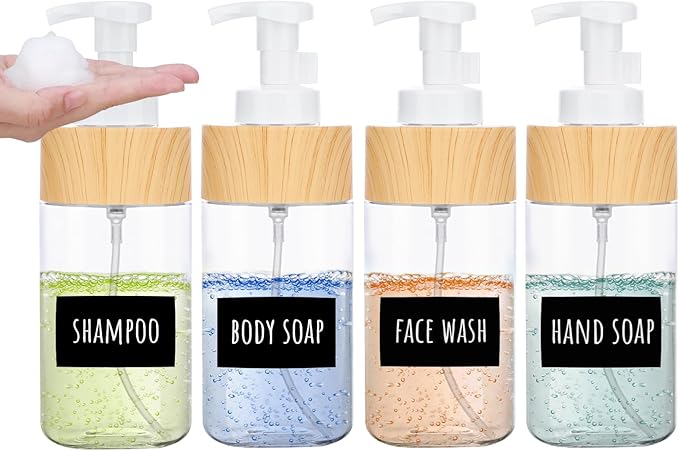 Segbeauty Foaming Hand Soap Dispenser Set, 4 Packs 16.9oz Farmhouse Decor Foaming Liquid Soap Dispenser, 500ml Empty Refillable Plastic Press Pump Bottle Container Bathroom Pump Dispensers Clear