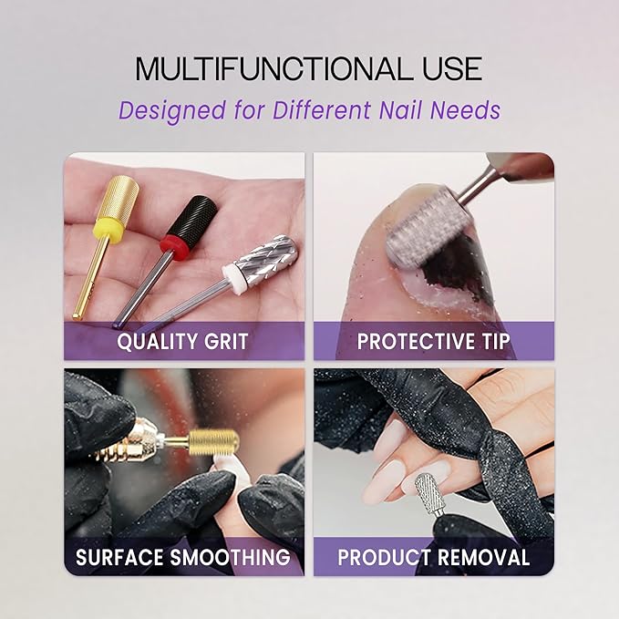 PANA 3/32" Large Smooth Round Top Safety Carbide Nail Drill Bit for Gel Polish & Acrylic Removal Nail Salon Manicure Pedicure Electric File Tools (Large Barrel - Silver, 3X Coarse)