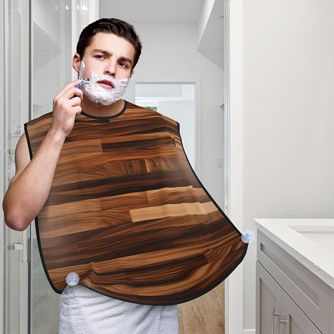 Wood Grain Print Beard Bib Apron For Men, Beard Hair Catcher For Men Shaving Trimming,Beard Cape Cloth