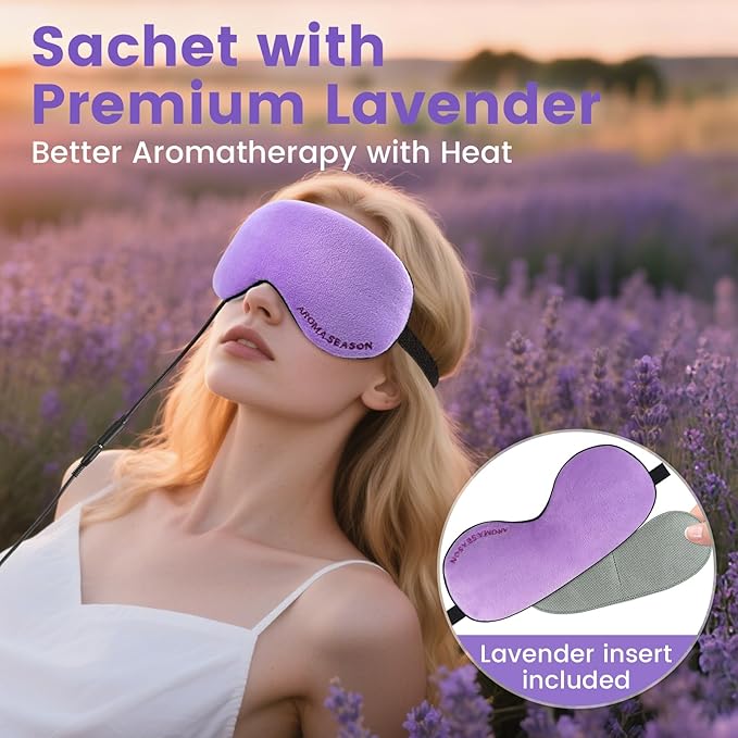 Aroma Season Heated Eye Mask, Warm Eye Compress for Dry Eyes MGD Stye Blephartitis Sinus Migraine, Graphene Heating Element with Natural Lavender Pack
