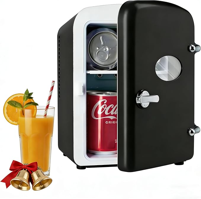 Simple Deluxe Mini Fridge with Observation Window, 4 Liter/6 Can Portable Cooler & Warmer Freon-Free Small Refrigerator, Compact for Skincare, Beverage, Food, Cosmetics, Black New
