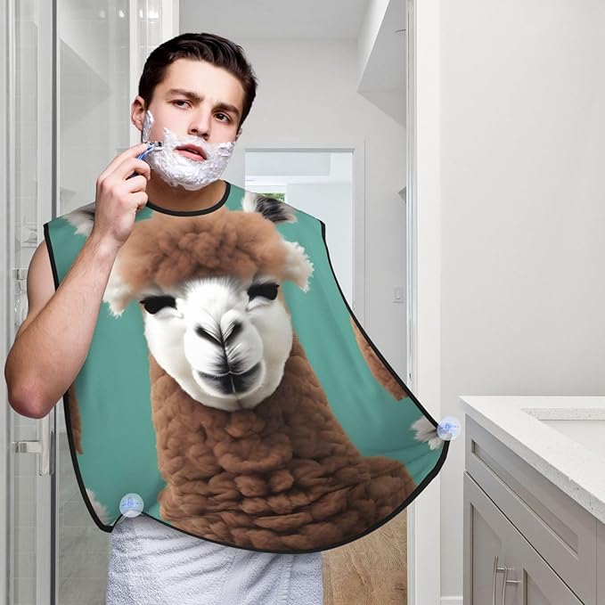Alpaca Llama Print Beard Bib Apron For Men, Beard Hair Catcher For Men Shaving Trimming,Beard Cape Cloth, Black