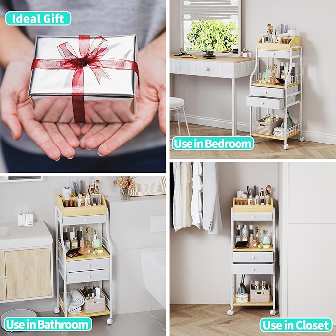 HapiRm Floor Makeup Organizer Storage - Vanity Skincare Make Up Organizers and Storage with Drawers, Cosmetics Display Cases Holder for Skin Care Nail Polish Perfume Makeup Brush