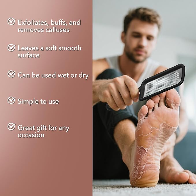 2 Pack Foot File Callus Remover, Durable Foot Scrubber for Hard Dead Skin, Foot Rasp and Double-Sided Foot Heel Scraper for Cracked Heels & Corns, Stainless Steel Pedicure Feet File Tool