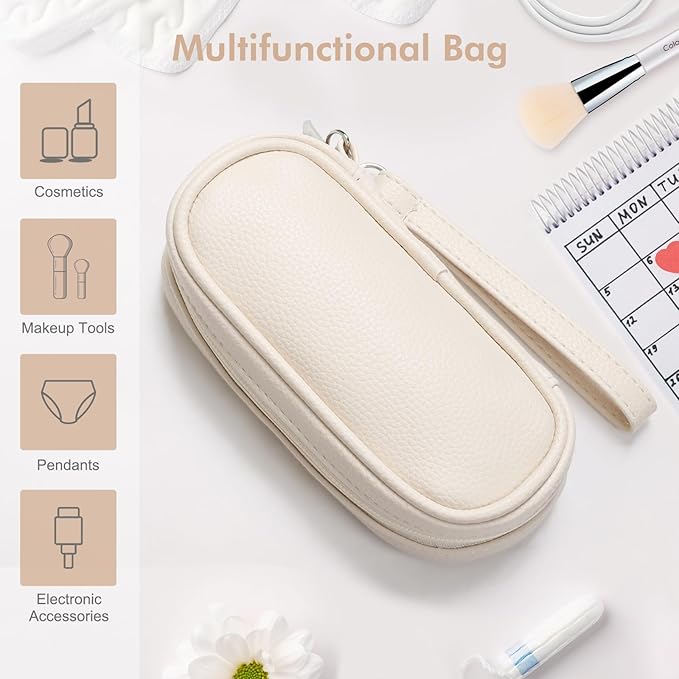 Tampon Holder for Purse, Portable period Bag with Handle,Travel Pads Tampons Pouch, Pu Leather Small Tampon Organizer Case for Feminine Products, Waterproof Period Bags for Women