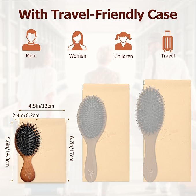 Travel Hair Brush, Mini Boar Bristle Hair Brush for Women Gift- Small Portable Compact HairBrush for Girls Kids Women Gift, Travel Size for Purse, Vacation, Business Trips & Outings Mini Round x1 Wood