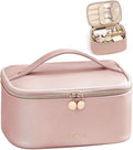 Prite Makeup Bag, Large Capacity Portable Travel Cosmetic Bag, Waterproof Makeup Organizer for Women with Handle and Divider (002 Pearl Pink)