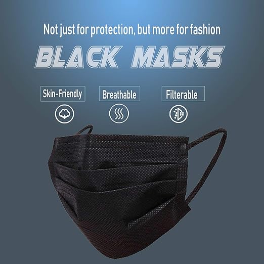 Wecolor 120 Pack Disposable Face Masks with Elastic Ear Loop, 3 Ply Breathable (Black)
