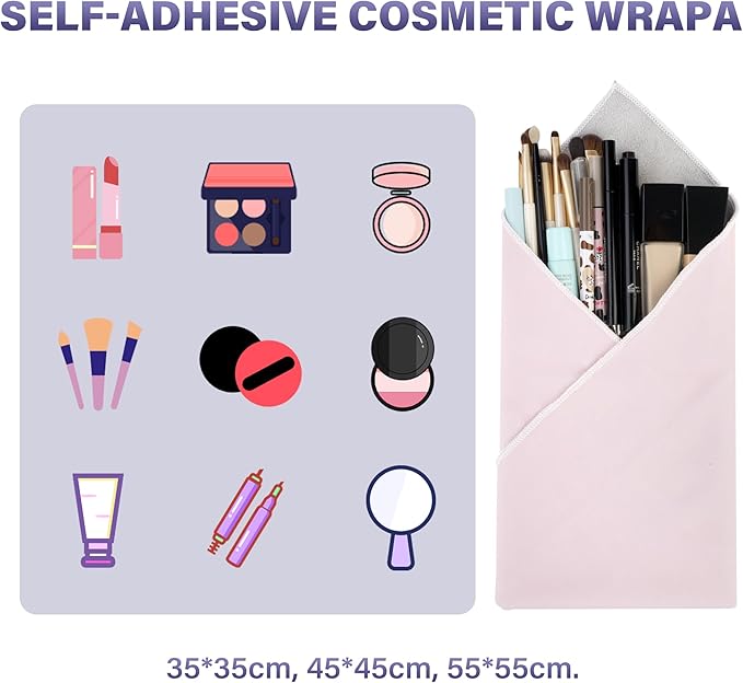 Walking Way Self-Adhesive Magic Cloth Makeup Bag, Magic Pocket Lazy Makeup Bag, Foldable Cosmetic Pouch, Portable Lens Protective Wrap, Stylish Travel Organizer for Beauty, Travel, Gifts & Daily