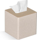 Tissue Box Cover Square PU Leather Facial Tissue Box Holder for Dresser Bathroom Decor (Beige)