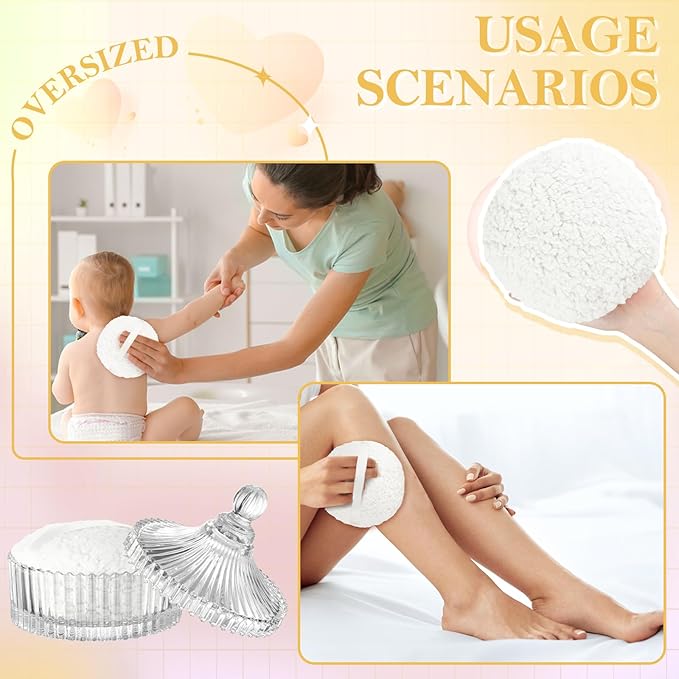 3 Pieces Extra Large Body Powder Puff and Container 6 Inch White Oversize Dust Powder Puff for Baby Women Dusting Powder