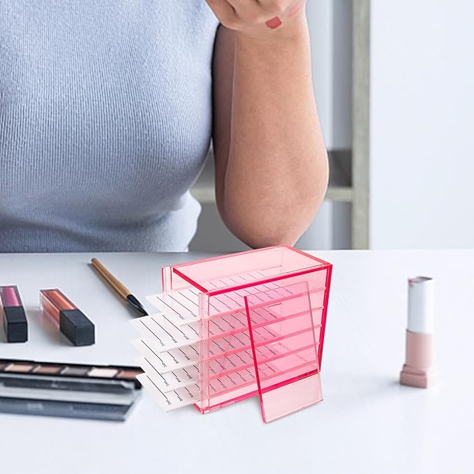 Cabilock 5-layer Acrylic False Eyelash Storage Box Large Lash Organizer Case for Travel and Makeup with Sturdy Lash Holder in Rose Red