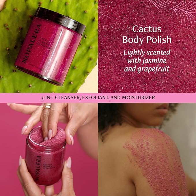 Nopalera Hibiscus Cactus Flower Exfoliant - Exfoliating Face & Body Scrub, 3-in-1 Cleanser, Exfoliator, & Moisturizer, Vegan, Cruelty-Free, Natural Floral Scent, Dye Free, 6 oz.