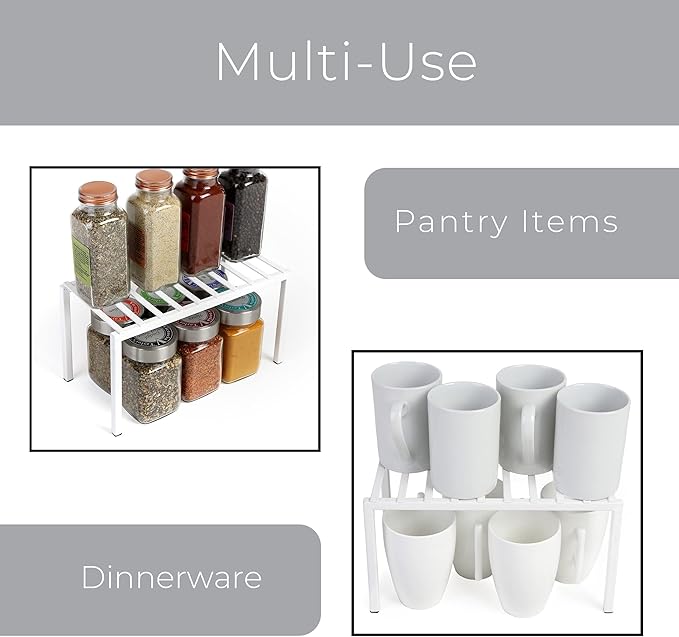 Smart Design Premium Cabinet Storage Shelf Rack - Small - 10.5 x 5.25 Inch - Steel Metal - Rust Resistant - Cupboard, Plate, Dish, Cup, Bathroom Counter and Pantry Organization Riser - Kitchen - White