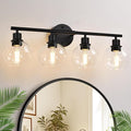 4-Light Bathroom Light Fixtures, Black Bathroom Lights Over Mirror with Clear Glass Globe Shade, Vanity Lights for Bathroom Kitchen Living Room Hallway Cabinet Bedroom Porch