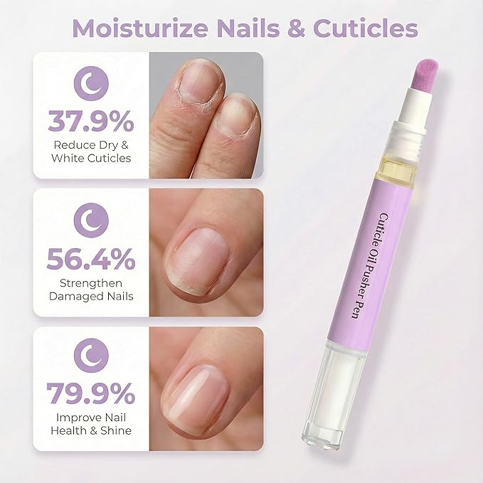 Ceramic Cuticle Pusher & Nail Oil Pen, 2-in-1 Nail Care Tool, Gentle Hangnail Remover for Dry or Damaged Nails, Portable Pen with Stainless Steel Cuticle & Nail Cleaner