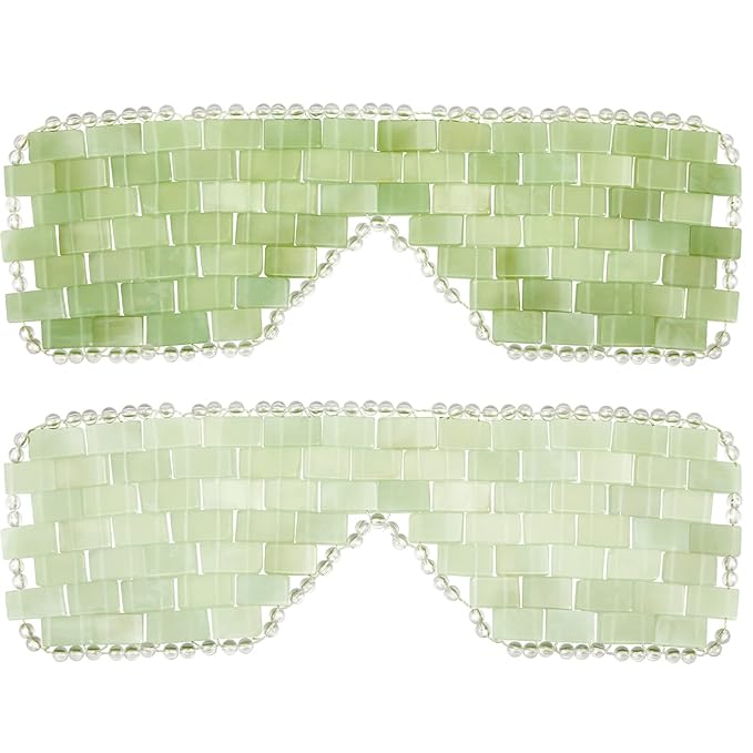 Hercicy 2 Pcs Jade Eye Mask Green Jade Stone Facial Cooling Mask for Alleviate Puffiness Face Massage Relax Eyes Relieve Migraine Meditation Beauty (White, Light Green)