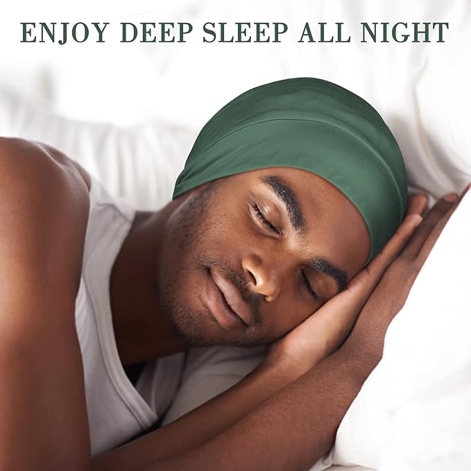 Fittia Satin Hair Bonnet for Sleeping, Silky No Frizzy for Curls Care, Adjustable Strap for Non-Slip, Dreadlocks Cap for Women&Men Military Green
