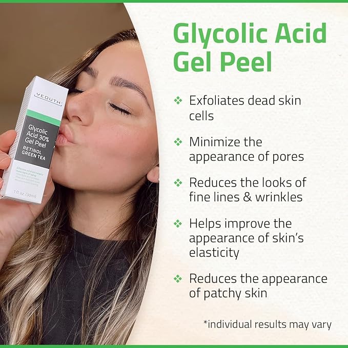 YEOUTH Glycolic Acid Peel for Face, At Home Chemical Exfoliator AHA 30% Glycolic Acid Face Peel with Retinol, Designed to Refresh and Smooth the Appearance of Skin 1oz