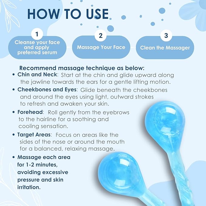 Facial Ice Globes, Cryo Cooling Balls with Anti-Slip Handle for Face, Eyes & Neck, Relaxing Beauty Massage Tool for Soothing and Refreshing Skincare Routine, Quicksand Blue