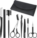 Professional Eyebrow Shaping Grooming Kit,8PCS/SET Eyebrow Grooming Kit with Leather Bag Eyebrow Trimming Kit With Razor Eyebrow Scissors Eyebrow Brush for Women & Men(Black)