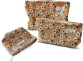 HAPPYHEIDI Floral Makeup Bag Set 3 Cosmetic Toiletry Organizer Zipper Pouch for Purse Tote, Women Girls Gift, Large Medium Small, Kihaki Brown Corduroy