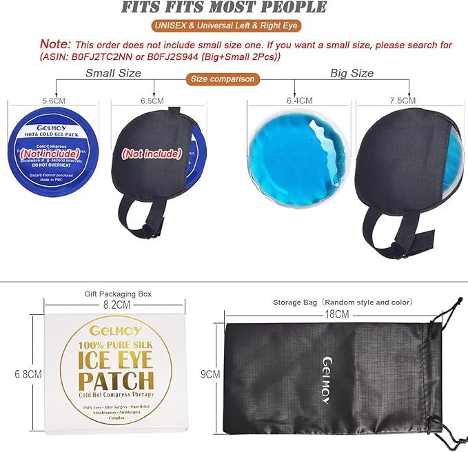 Cooling Eye Patches for Puffy Eyes, Pure Silk Ice Eye Patch, Single Eye Mask, Medical One Eye Cover Cold Hot Therapy Strabismus Lazy Eyes After Surgery Adult Kid Pirate Eyepatch (Black & Pink)
