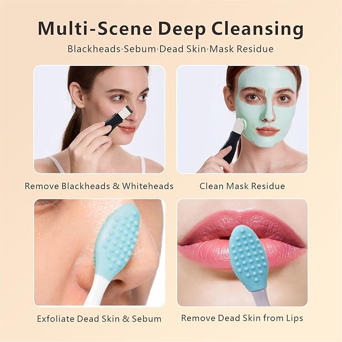Face Washing Brushes,Blackhead Removal Tools,3Pcs Pore Cleaning Brush, Skin Scrubber Face Spatula,Double-Headed Blackhead Extractor Pimple Extractor,Face Scraper for Deep Cleansing (Black)