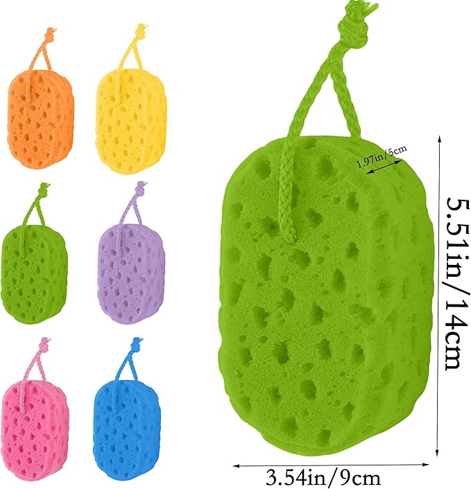 3Piece Shower Sponge Set with Colored Honeycomb Pattern (Yellow, Orange, Green)