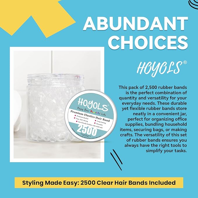 HOYOLS Clear Elastic Hair Bands, 2500 Small Rubber Bands Braids for Girls Kids Women Non-Slip Tiny Soft Hair Ties Accessories Value Pack TPR