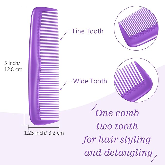 Leinuosen 12 Pieces Hair Combs Set Pocket Plastic Fine Tooth Dressing Comb for Women and Men, Peines Para Cabello(Purple)