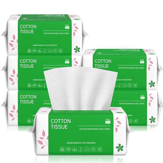 Disposable Face Towels 100 Count, Biodegradable Facial Towels for Sensitive Skin, Ultra Soft & Thick Face Cloth, Lint- free Dry Wipes for Makeup Remover, Skincare and Cleansing (6 Pack)