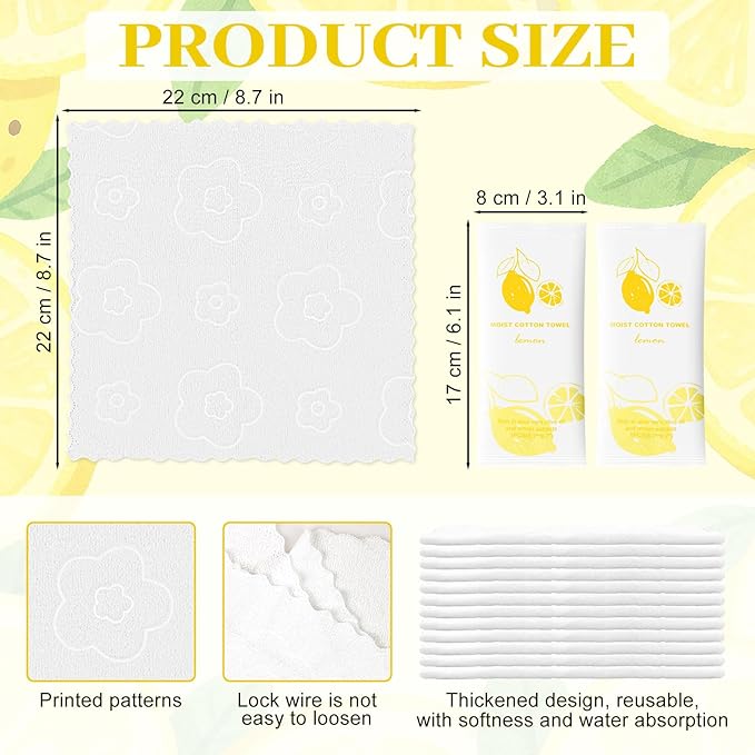 Moist Cotton Towel Bulk Moist Towelettes Individually Wrapped,White Towel Services,Refreshment Pre Moistened Towels for Dentist Travel Sport Party Hotel 200,Lemon
