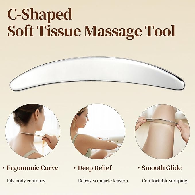 4 in 1 Stainless Steel Massage Scraper Tool Set for Deep Tissue Relief, IASTM Tool and Gua Sha Massage Tools for Muscle Recovery, Physical Therapy Scraping Tool with Facial Gua Sha