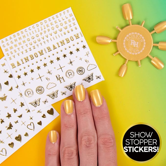 Rainbow High Rainbow Nail Salon by Horizon Group USA, Includes 5 Nail Polishes, Nail Stickers, Stick-On Nails, Glitter & Nail Dryer, Nail Art Kit for Girls Ages 7-12