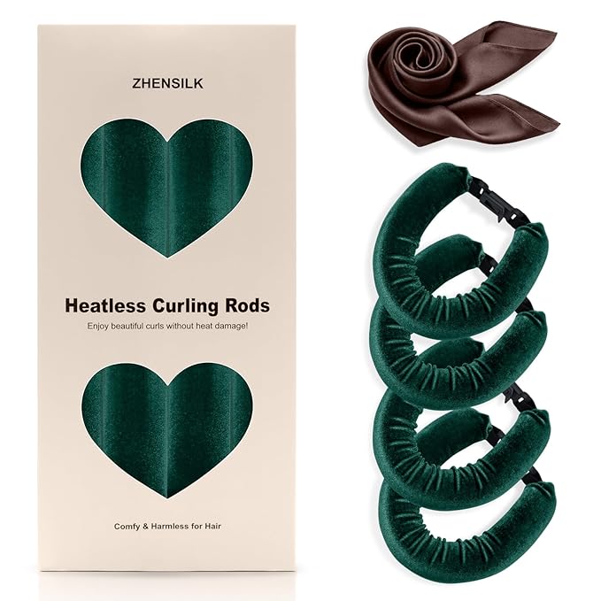 Heatless Hair Curler Set – 4PCS Velvet Overnight Blowout Rods for Heatless Curls, Jumbo Flexible Curling Rods to Sleep In, No Heat Curling Tools for Natural Waves and Curls Green