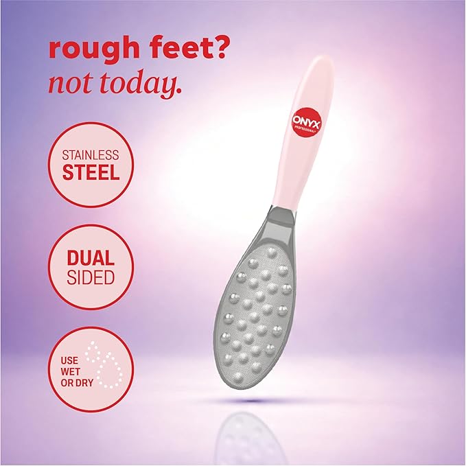 Onyx Professional Double Sided Foot Polisher - Dual Action, Polishing Side, Buffing Side, Stainless Steel, Works on Wet or Dry Feet, Comfortable Grip Handle